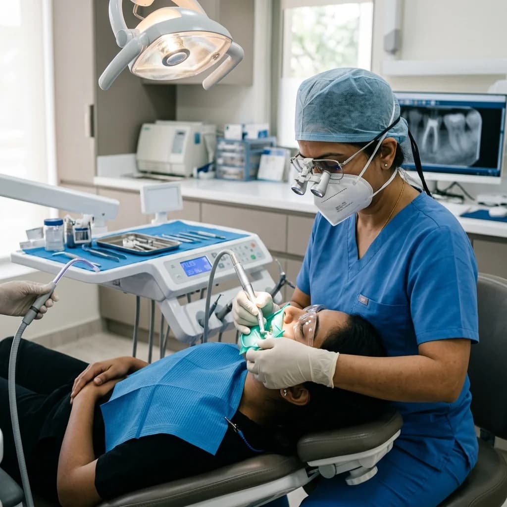 Indian Dentist performing root canal treatment