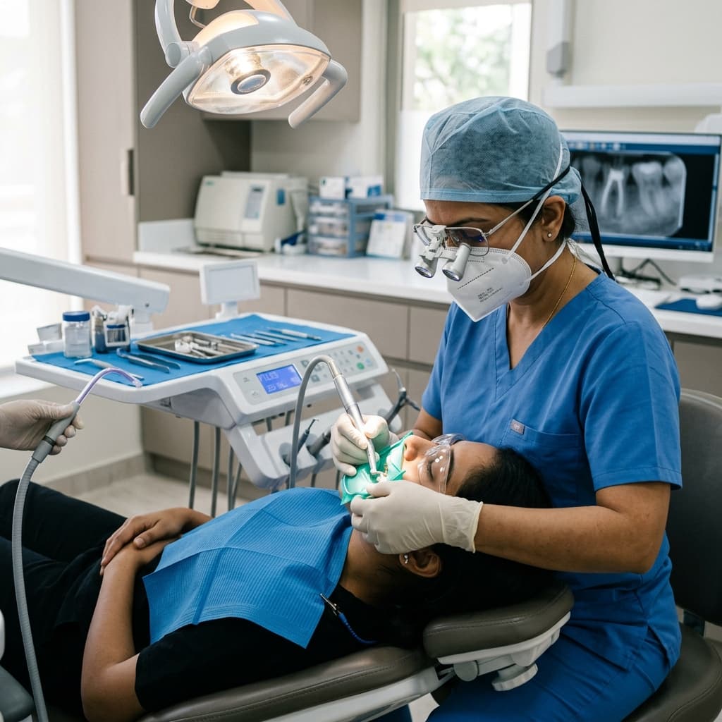 Indian Dentist performing root canal treatment